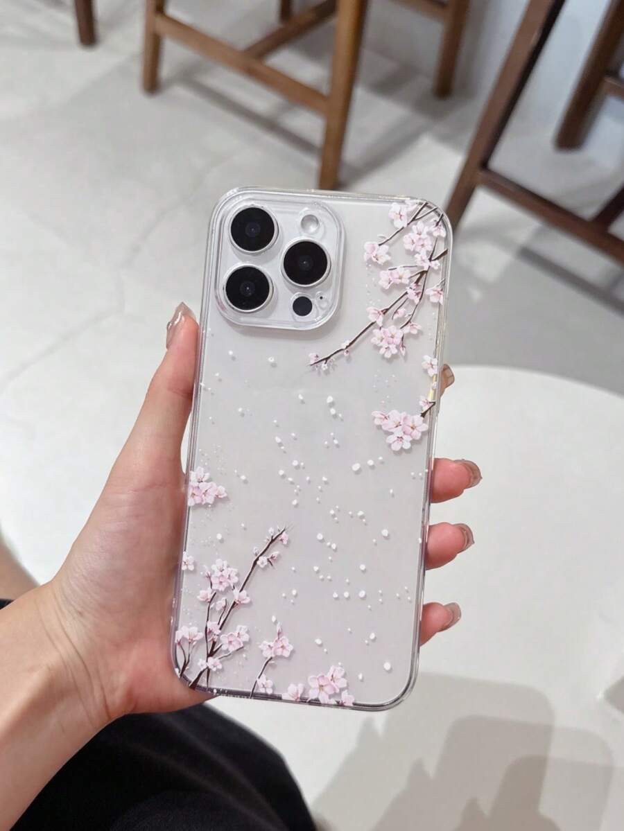 Flower 1pc Transparent Anti-Fall TPU Phone Case Compatible With IPhone 11, 15 Pro Max, 14 Pro Max/Galaxy/Honor X6A, X7B, X8B Waterproof Shockproof Scratch Resistant - Clear - View 1