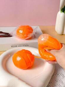 1 pieza Pelota de estrés con forma realista de naranja exprimible, juguete apretable y creativo, artículo novedoso anti-estrés - Multicolor - Ver 3