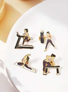 1/4pcs New Cartoon Fitness Yoga Brooch For Women, Exercise Backpack Messenger Bag Clothing Decor Bag Badge Yoga Gift Office Accessories Shirts Jacket Jewelry Christmas Halloween Clothes Pin Funny Cute Teacher Gifts