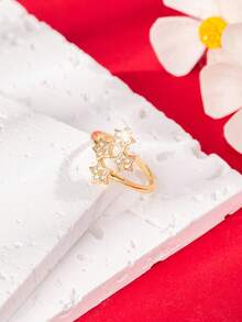 1 件奢华风格青年戒指铜微镶嵌人造锆石 4 颗五角星开口戒指适合日常佩戴派对晚间装饰送给朋友的最佳礼物 - 彩色 - 查看 3