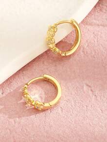 1 Pair Minimalist Stainless Steel 5-Petal Flower Earrings, Delicate & Sweet, Suitable For Daily Wear For Girls, Also Can Be A Street Party Or Birthday Gift, Charming - Gold - View 4