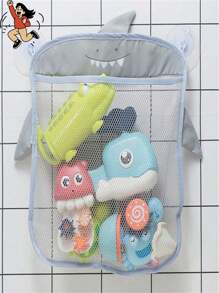 1pc/3pcs Colorful Mesh Bath Toy Storage Net Bag, Waterproof Cartoon Bathroom Hanging Suction Cup Organizer Basket, Toy Storage Pouch, Bathroom Organizer Bag