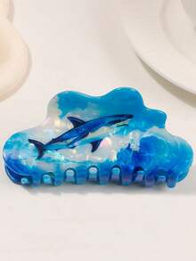 发夹 1 件海洋动物爪夹海豚印花发饰女士发夹发夹马尾辫、发髻、海滩、度假发饰、学校用品、大学秋季配饰秋冬