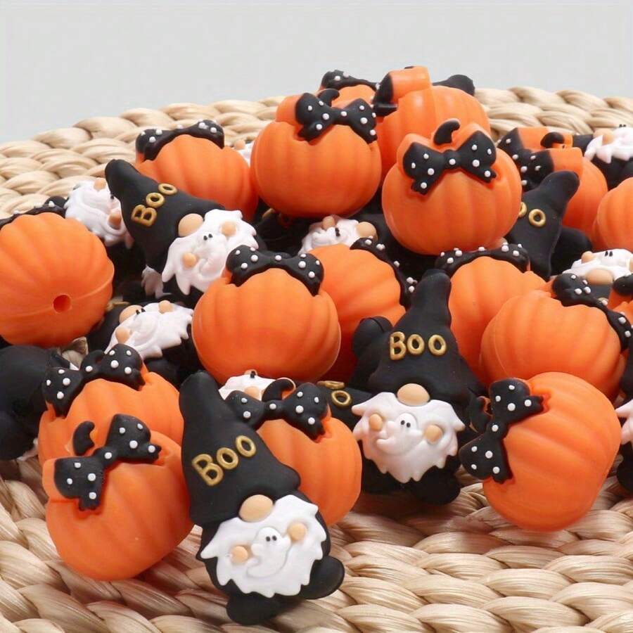 6 buah Manik Silikon Halloween Baru, Kepala dan Kurcaci 3D, Pola Pita Hitam - Sempurna untuk Kerajinan DIY, Pembuatan Perhiasan, Gantungan Kunci, Aksesoris Halloween - MultiWarna - View 1