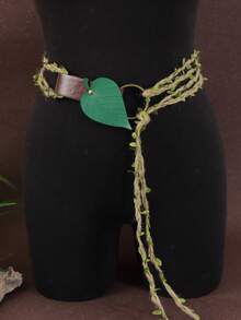 1 套绿叶手工编织绳和 PU 皮革扣复古维京集市 LARP 精灵森林服装角色扮演道具 DIY 绳带文艺复兴配饰万圣节 - A - 查看 1