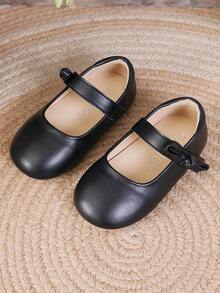 1 Pair Fashionable Solid Color Bow Mary Jane Flat Shoes For Girls, Soft & Comfortable - Black - View 3