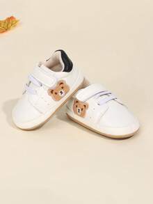 1 Paar Baby Jungen Cartoon Bär Stickerei PU Klettverschluss Design süße lässige Sneaker rutschfeste weiche Sohle Krabbel Schuhe, geeignet für Frühling/Herbst (0-12 Monate)