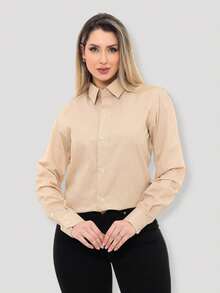 Women's Formal Shirt Premium Linen Structured Long Sleeve Shirt - Beige - View 7