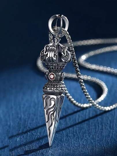1Pc Retro Magic Pestle Personalized Fashion Titanium Steel Silvery Men's Necklace Pendant Daily Wear With Holiday Gifts
