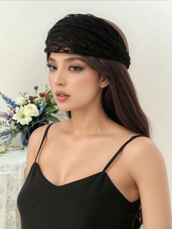 1pc Women Fashion Casual Solid Color Hair Band, Lace All-Match Design, Elegant And Versatile, Suitable For Daily Wear And Workout
