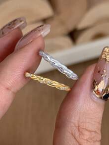 1 件满天星实心戒指铂金情侣对戒 S925 纯银欧美风格精美珠宝礼物 - 線條麻花扭紋 - 查看 1