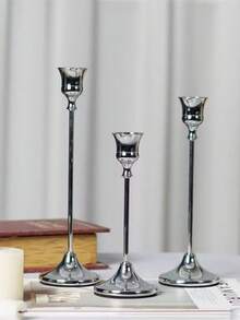 6pcs/3pcs Set Gold Metal Conical Candle Holders, Romantic European Style Home Candlelight Dinner, Wedding Decor, Room Decor, Home Decor, Suitable For Multiple Occasions Like Christmas, Halloween, Easter, Thanksgiving, Wedding, Party, Hotel - Durable, Easy Assembly (Candles Not Included) - Silver - View 15