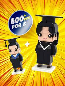 1pc Custom Brick Figure 300pcs+, Personalized Brick Figures,Custom Minebrick, Customized Brick Heads Square Face, Custom Brick Figures Custom Minifigure Gift For Ages 14+ To Adult, Class Of 2026, Custom Brick People, Personalized Mini Building Block Set, Small Particle Photo Building Blocks Set - Graduation 2 - View 7