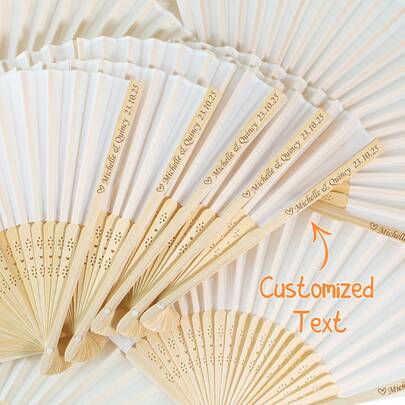 Personalized Silk Wedding Fans, White Silk Carved Folding Fans, Bulk Customized Wedding Bridesmaid Favors, Special Event Fans, Summer Weddings, Country Style, Colorful, Cute, Charming, Fun, Kawaii, Millennial Style, Fashionable, Unisex, Casual, Customized, Personalized, Unique, Exclusive Customization, The Ideal Gift For Him/Her, The Ideal Gift For Her, For Your Boyfriend/Girlfriend, For Family, For Friends.
