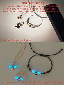 ATLVXJL 3 件套夜光蜜蜂形项链、手链和戒指组合套装，休闲珠宝配饰适合日常佩戴以及送给朋友、兄弟姐妹、家人的节日礼物 - 彩色 - 查看 4