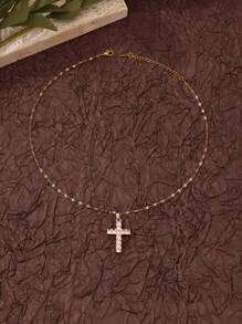 1 pieza Collar con colgante de cruz de circonia elegante para mujer, adecuado para citas, regalo de cumpleaños, regalo para mejores amigos