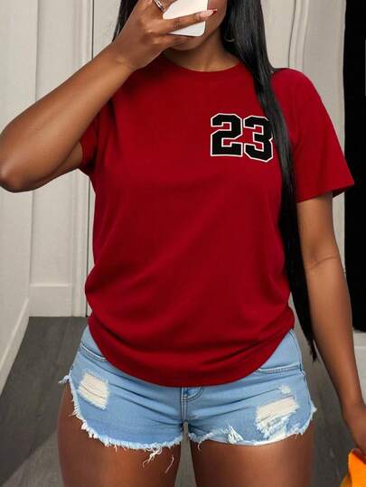 Camiseta Cuello Redondo Manga Corta Estampado 23 Jordn Mujer