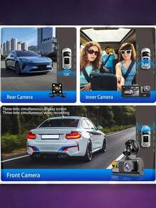 Dash Cam, 3 Channel Dash Cam, 1080P Dash Cam Front And Inside, Triple Dash Cam, Dash Camera With 64GB Card, HDR, G-Sensor, 24Hr Parking, Front Rear Dash Cam Loop Recording 150mAh