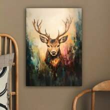 MuchoWow© Tablouri pe pânză Decorațiune murală Tablouri pentru perete Decorare dormitor Pictură pe pânză Decorațiune murală Living Cameră cu cerb pictat Coarne maro