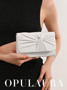 OpulAura Elegant Twist Design Leather Party Clutch, Minimalist High-End Ladies Envelope Handbag, Perfect For Party Girls, Ladies, Brides - Ideal For Parties, Weddings, Galas, Dinners/Banquets, Matching With Formal Dresses, Gowns, Birthday Dresses - White - View 8