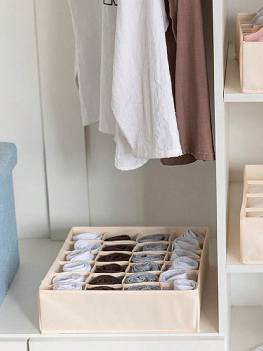 1pc 7/16/24 Compartment Underwear Storage Box, Foldable Storage Box, Home Compartment Bra Fabric Sock Storage And Organizing Bag, Home Wardrobe Drawer Style Mesh Underwear Storage Box, Foldable Organizing Box With Mesh Bra Fabric Socks. Clothing Cabinet Storage, Storage Box. Separate Clothing Storage. Convenient And Practical. - Multicolor - View 1