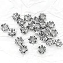 50 قطعة من تصميم عجلة الأقحوان من الفولاذ المقاوم للصدأ مع وسادات الخرز الفضفاضة، مطلية بالذهب عيار 18 قيراط للاكسسوارات DIY، مع وسادات الخرز