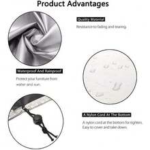 1 funda para muebles de patio, plateada, rectangular o cuadrada, para mesa y sillas de jardín, con cordón, impermeable, a prueba de polvo y resistente a los rayos UV.