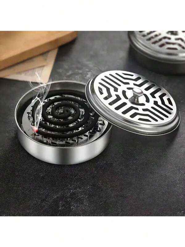 1 pezzo Scatola per Zanzariere in Acciaio Inox per uso domestico, stile casuale, Porta spirale antizanzare portatile, Scatola bruciatore per Incenso Repellente per Zanzare con Coperchio e Manico