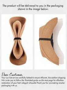 3pcs/Set Boho Style Woven Jazz Hat, Summer Vacation Hat - Khaki + Black/beige Ribbon - View 10