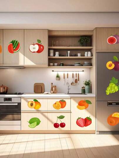 1 pieza Pegatina creativa para fiesta de frutas, decoración de gabinete, puerta de refrigerador, calcomanía de pared de dibujos animados, autoadhesiva