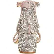 Women's Sparkly Open Toe Low Block Heel Rhinestone Dress Sandals Wedding Shoes For Bride - 12 - View 3