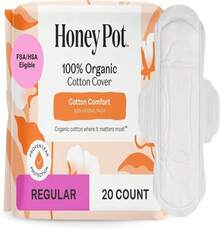 The Honey Pot Company - Sanitary Pads For Women - Non-Herbal Regular Flow W_Wings - Organic Cotton Cover &Amp; Ultra-Absorbent Pulp Core - Feminine Care - FSA &Amp; HSA Eligible - 20 Ct - 20 chiếc (Gói 1 chiếc) - Xem 1