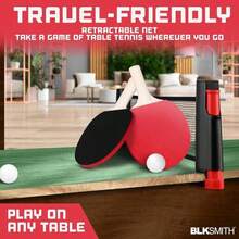 BLKSMITH All-In-One Portable Ping Pong Set With Retractable Ping Pong Net (Up To 75" Wide), 2 Premium Paddles, 3 Balls - Complete Portable Ping Pong Table Set For Indoor And Outdoor Use Family Fun