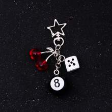 1pc Hip Hop Black Dice Billiard Keychain Y2K Lucky Dice Starburst Pendant Bag Ornament Pendant Punk Cool Jewelry Men's Bicycle Key Chain - Multicolor - View 9