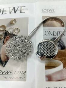 2pcs Magnetic Crystal Flower Window Curtain Clips, No-Drill Curtain Hooks With High-Elastic Spring Wire For Home Decor