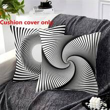 17.7英寸 x 17.7英寸 现代几何图案抱枕套，黑白条纹点状网格漩涡图案，拉链设计，可机洗，梭织涤纶面料，可选1件/2件/4件装（不含枕芯） - 黑色 - 查看 9