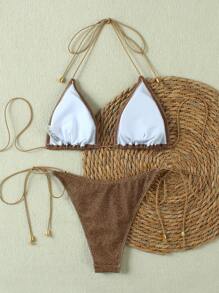 Sexy Brown Starfish Decor Women's Bikini Set