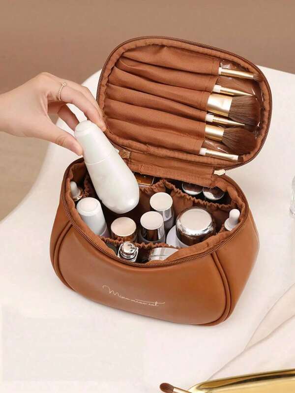 1pc Portable Makeup Bag, Large Capacity Cosmetic Pouch, Summer Travel Organizer Bag For Brushes, Great Gift For Friends, Moms, Teachers, Back To School Essential