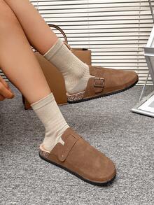 Solecia 女士休闲日常平底拖鞋，适合春假和复活节的春季鞋，基本款学院风/朋克风扣带拖鞋 - 棕色 - 查看 3