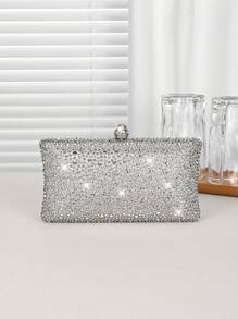 1pc Silver Glitter Rhinestone Embellished Women's Evening Clutch Bag, Fashionable And Elegant Handbag With Metal Chain, Suitable For Parties, Romantic Weddings, Formal Occasions, Banquets, Gift For Women, Valentine's Day Gift
