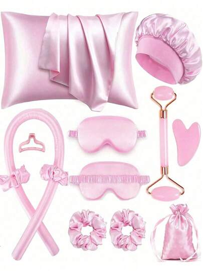 12pcs Sleeping Hair Styling Tools Set, Curlers And Face Massager, 1pc Silk Pillowcase,Suitable For Hair And Skin Queen Set, Silk Heatless Curling Kit, Overnight Curlers, 1pc Sleeping Soft Eye Mask, Face Roller Skin Care Tools For Women,Hair Tools, Hair Products And Accessories For Barber Salon Beauty Travel Essentials.,Back To School,Travel Holiday Essentials,Hair Accessories For Women,Hair Curlers,Curly Hair Brush,Rollers,Curly Hair Products,Curler,Rollers For Hair,Hair Curl,Curly Hair Tools,Hair Roller,Curly Hair,Heatless Curl,Heatless Curls,Hair Curler,Barber,Hair Tools,Hair Products,Hair Curlers,Barber Accessories,Travel,Rollers,Hair Stuff,Hair Accessories,Curly Hair Products,Curler,Rollers For Hair,Hairdressing Equipment,Hair Curl,Curly Hair Tools,Hair Roller,Christmas,Barbershop,Hair Curling Iron, Barber Accessories, Hair Accessories, Curling Iron, Hairdressing,Heatless Waves,Travel Essentials,Hairstyle,Hairdressing