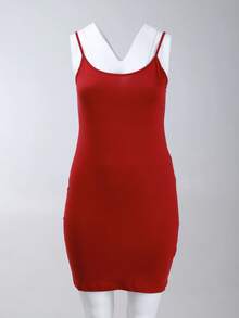 Women's Red, White And Black Plus Size 3pcs/Set Fit Ruched With Camisole Dress, Elegant Spring Summer Break Country Concert Vacation Outfits For Women - 酒紅色 - 查看 3