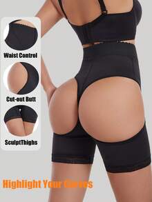 1PC Women's High Waist Cut Out Shapewear Tummy Control Boyshorts Butt Lifter Body Shape Panties Underwear Shorts - màu đen - Xem 6