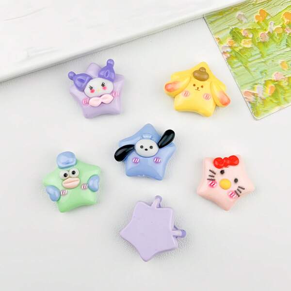 Sanrio 5/20 Stücke Cartoon Hoch-Gesichts Tier Stern Harz Accessoires DIY Handgemacht Cremekleister Handyhülle Haarklemme Haargummi Schuhschnalle Material