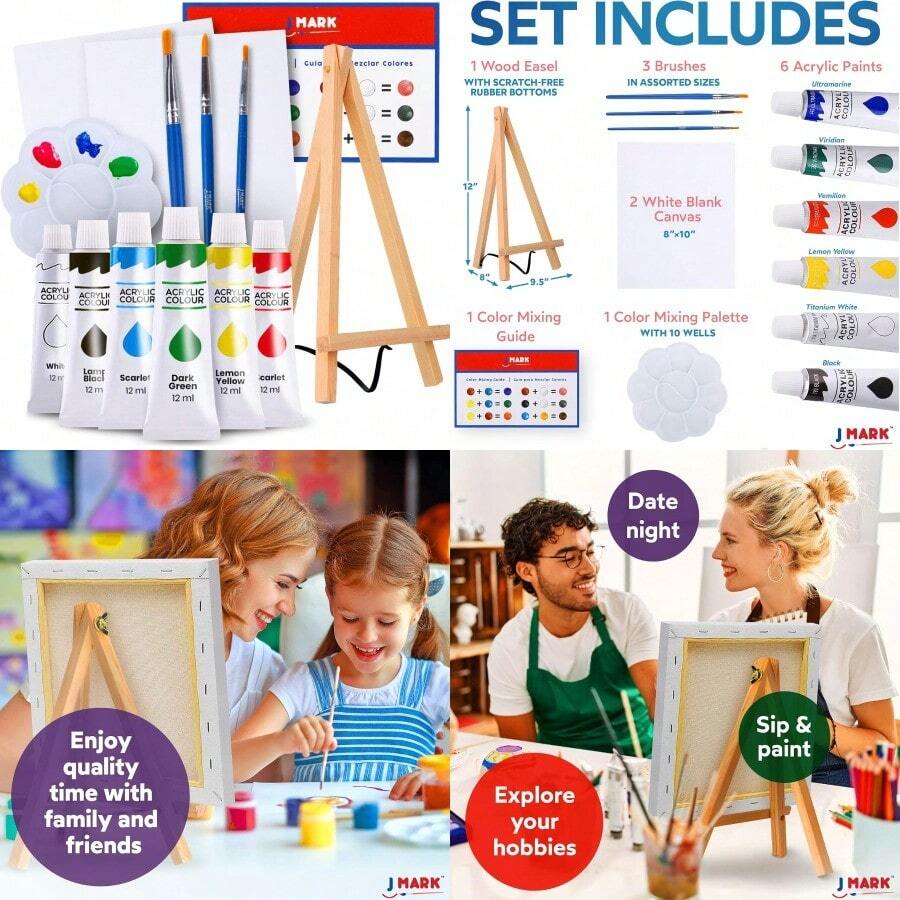 Set de pintura Mini Canvas Acrylic Kit de Pintura con Canva de Madera, Canicas y Cepillos de Pintura y talla grande