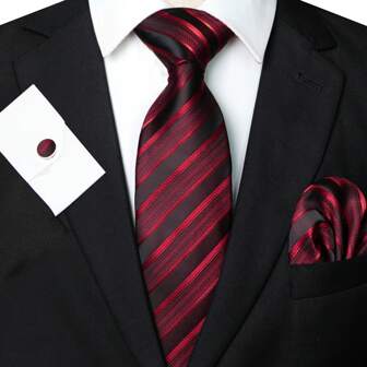 Ensemble cravate pour hommes, cravate classique à rayures mode avec boutons de manchette pour affaires, mariage, fête