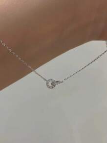 Collar de doble círculo de plata de ley 925, chapado en oro con piedras de circonita, colgante entrelazado, de lujo y ligero, adecuado como regalo para la novia, para uso diario