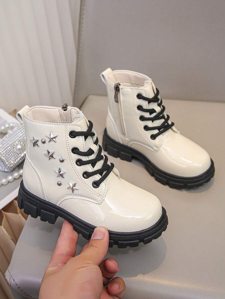 1 Pair Colorful Woven Clover Side Zipper Thermal Lined Thick Warm Boots - Beige - View 1