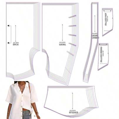 Patrones de costura de camisas de verano de múltiples tallas, patrones de costura de prendas básicas de mujer a escala 1:1, patrones de costura para principiantes y patrones de costura, plantillas para la confección de prendas, patrones de costura de prendas hechas a mano