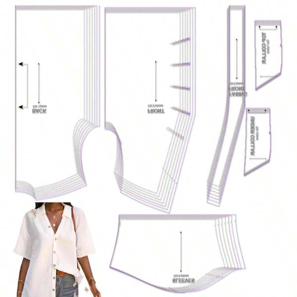 Summer Shirt Multiple Sizes Sewing Patterns,1:1 Scale Basic Women's Garment Sewing Patterns,Sewing Patterns For Beginners And Sewing Patterns,Apparel Making Templates,Handmade Garment Sewing Patterns